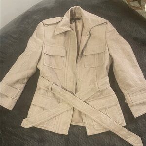 Anne Klein shiny gold & beige tweed blazer size 2